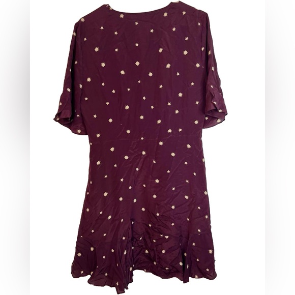 NWT MADEWELL 100% SILK Vneck Short Sleeve Flutter Hem Lined Dress Stars 12 - Picture 3 of 15